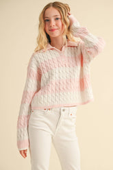 TWEEN GIRLS KIDS L/S POLO IN CABLE KNIT (7-14)
